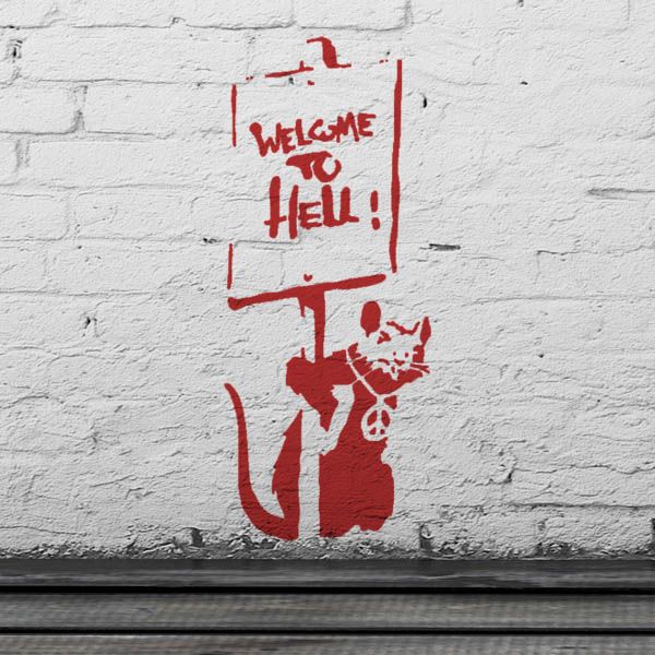 Таинственный Бэнкси. Граффити "Добро пожаловать в ад"